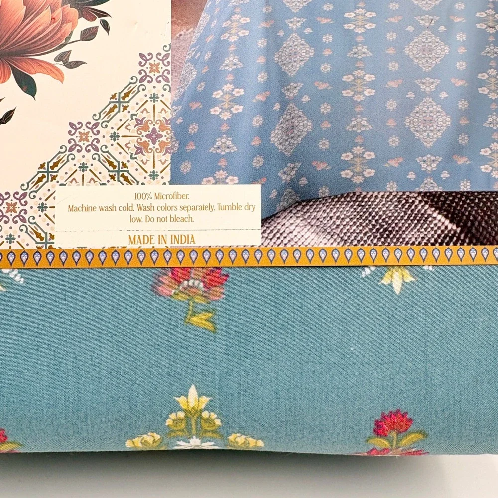 Amrita Sen Queen 4 Piece Sheet Set‎ Blue Floral Brushed Microfiber Made in India